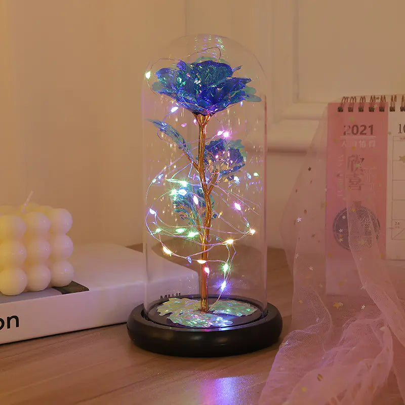 Rainbow Rose Light in Dome - Gift for Women